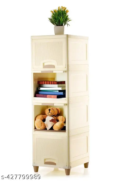 REAL BRANDS JBC  4 Layer Foldable Cabinet Plastic Cupboard For Storage Plastic Modular Drawer Plastic Free Standing Cabinet  (Finish Color - White, Door Type- Framed Sliding, DIY(Do-It-Yourself))
