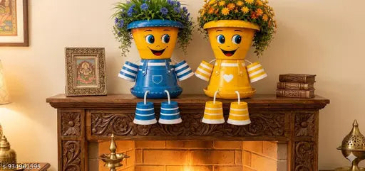 Cute Couple Hanging Leg Planters Set for Indoor Outdoor Decor | Smiley Face Flower Pots | Decorative Tabletop Garden Planters for Living Room, Balcony & Kids room