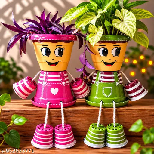 Cute Couple Hanging Planter Pots for Home Decor ,Cartoon Face Decorative Indoor Plant Pots Set