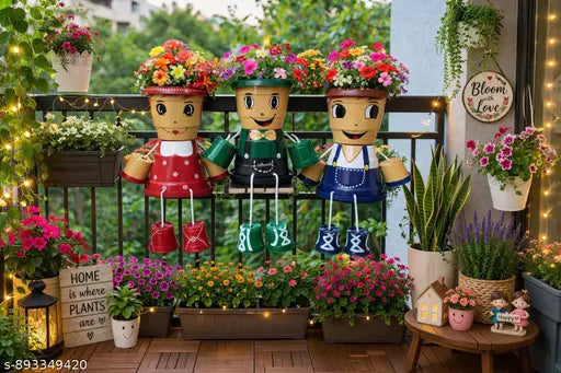 Cute Family Character Planter Set for Balcony Decor | Handmade Hanging Decorative Flower Pots | Indoor Outdoor Garden Planters,birthday gift
