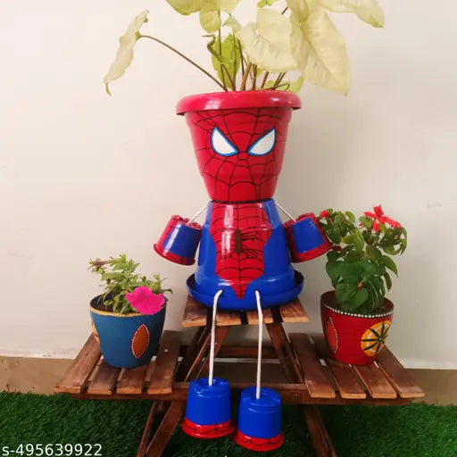 Pot for balcony,outdoor pot ,indoor pot,living room pot,planter for gifting,planters,spiderman pot,kids pot,cartoon pot