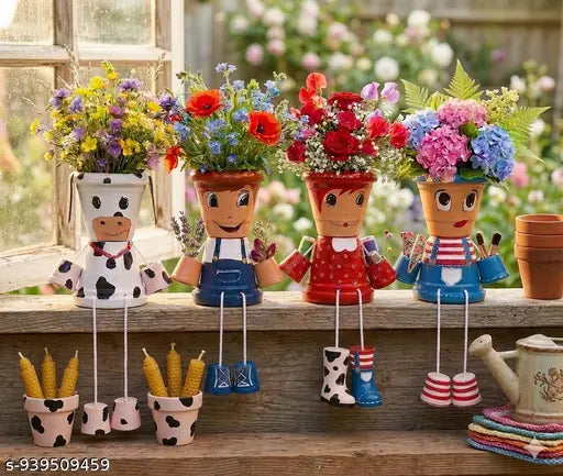 Happy Pot Friends,Handmade Cute Hanging Legs Planter Set | Cartoon Face Flower Pots | Decorative Indoor Outdoor Garden Pots | Balcony Home Decor Planters