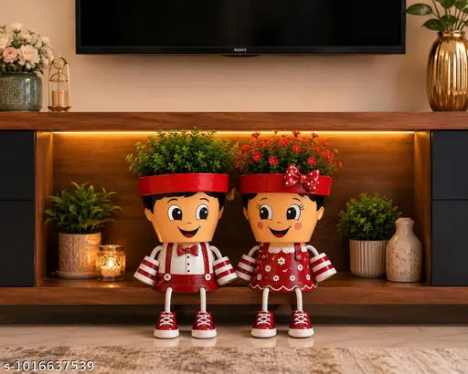Litose Cute Couple Hanging Planter Set | Handpainted Decorative Flower Pots with Rope Legs | Indoor Tabletop Planters for Living Room, Balcony, Office | Romantic Gift for Anniversary, Wedding & Home Décor (Red, Set of 2)