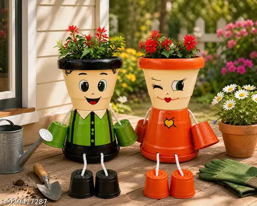 Dil se planters,Cute Couple Planter Pots for Indoor & Outdoor Plants | Handmade Plastic Cartoon Flower Pots with Hanging Legs | Decorative Garden & Home Decor | Best Gift for Mom, Couple & Home (Set of 2),best gift for couples,birthday gift